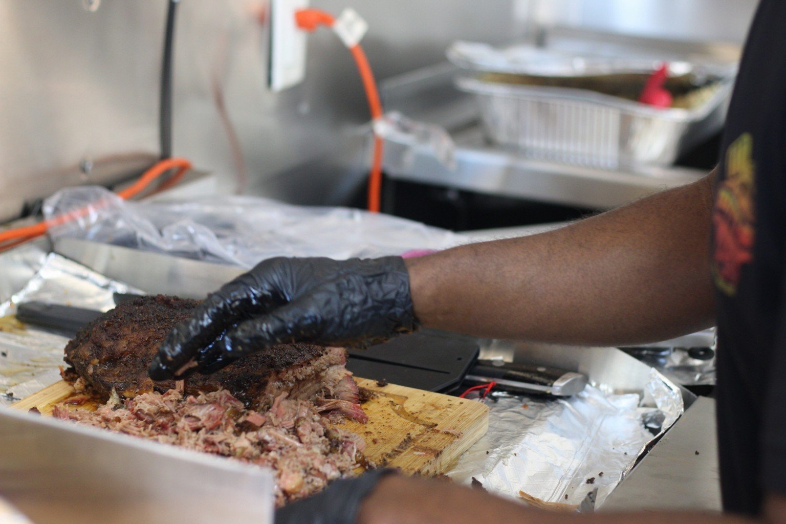 Skatts BBQ nacho bar setup at a catering event in Waxahachie TX