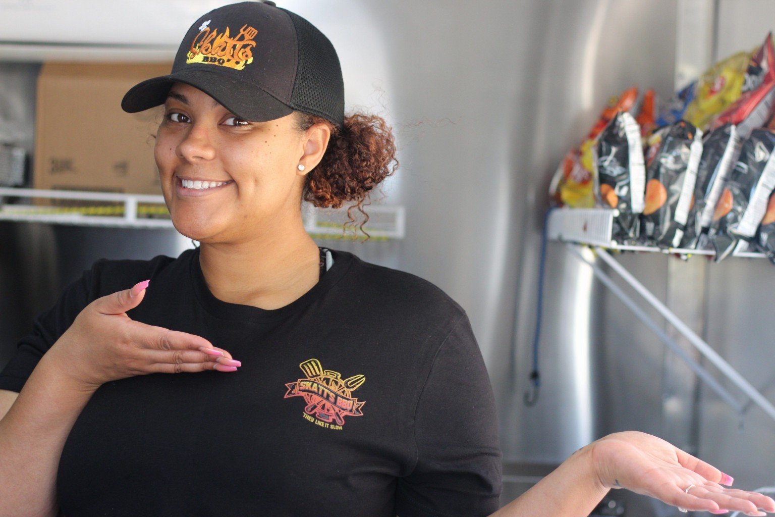 Skatts BBQ catering staff serving at a DFW Metroplex event